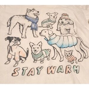Gap Kids Long Sleeve Cream Tee Girls M 8-9 Stay Warm Dog Graphic Cotton Shirt